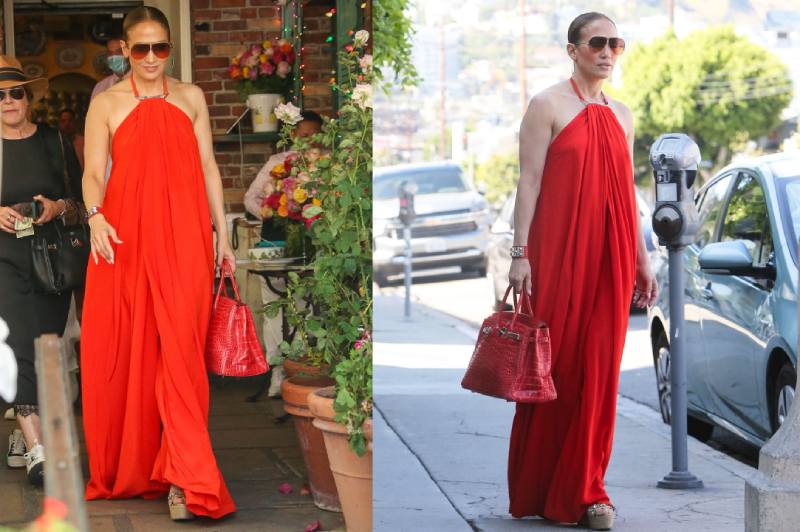 In a matching Hermes Birkin bag and a red maxi dress, Jennifer Lopez looks  effortless - US Times Now